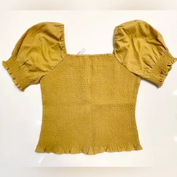 Madewell Lucie Gold Puff-Sleeve Smocked Bodice Top Size Medium NWT - Picture 11 of 11